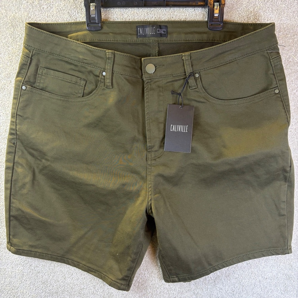Caliville Shorts‎ Mens XXL Olive Green Stretch Twill Casual Utility NEW